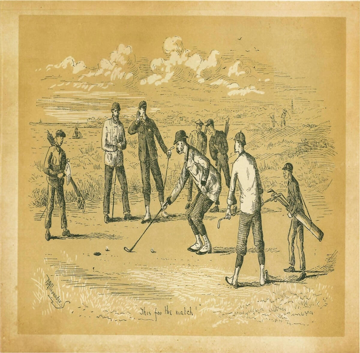 An old etching of a game of golf