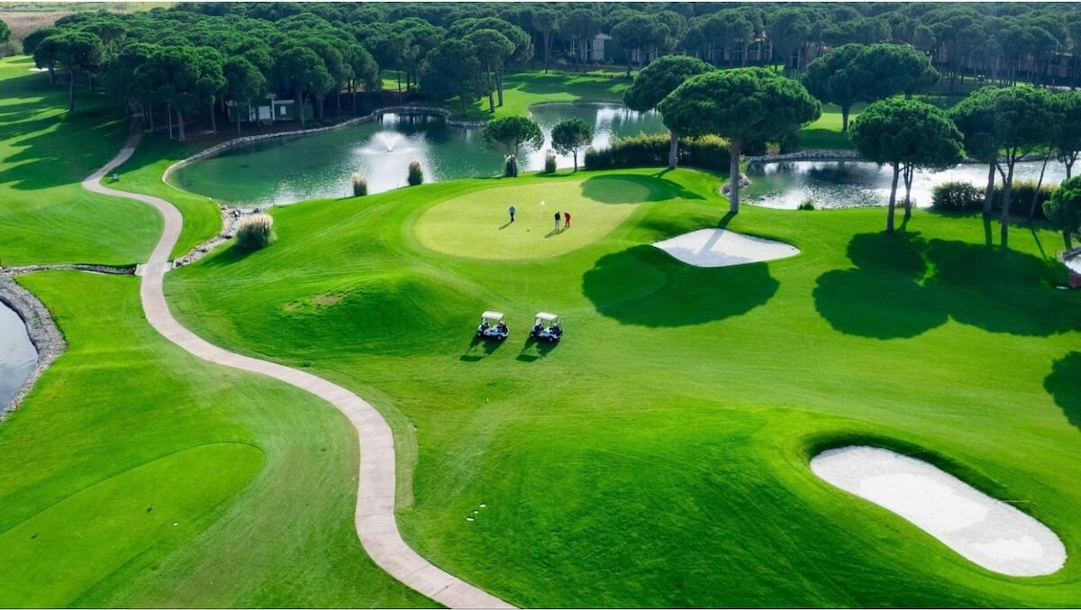 An aerial view of a London golf course. 30-minute to 1 hour golf lessons In London can be booked with Vderberg Golf